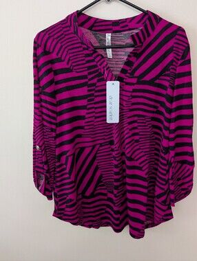 Dear Scarlett Women's Black & Magenta 3/4 Sleeve Lizzy Blouse Sz S,M,L New
